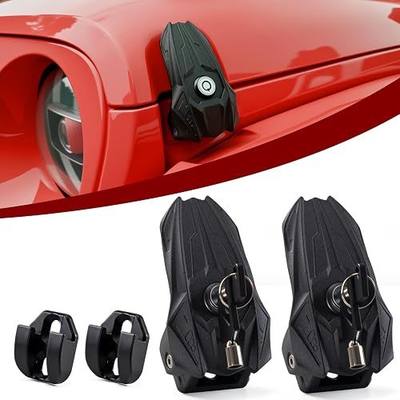 Locking Hood Latches for Jeep Wrangler JK JL & Gladiator JT 2007-2026, Heavy Duty Aluminum Anti-Theft Hood Catch, Upgrade Stainless Steel Lock Core with Keys, No Hood Flutter,OE Fit,Fighter-Jet Style