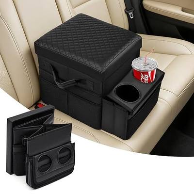Foldable Bench Seat Center Console, Car Armrest Organizer Box with 2 Large Cup Holders & Massive Storage, Universal Portable Trunk Console Arm Rest for Car/Truck/Van/SUV Rear Organizers Back Seat
