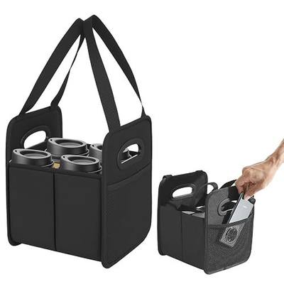 Foyego Reusable Drink Carrier Tote Bag with Handle, 4 Cups | Adjustable Dividers, Family Size, 4 Compartment Water Bottle Carrier Bag, Multiple Tumbler Caddy for Car, Travel and Delivery