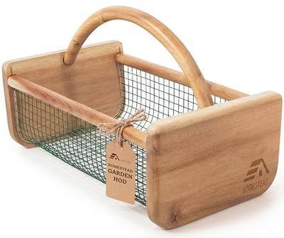 HOMESTEAD Garden Hod Harvest, Durable Acacia Wood Frame with Rotating Handle Basket, Farmhouse Basket for Home Improvement, Gardening, Farm, Kitchen, Indoor Outdoor Use, Natural Color