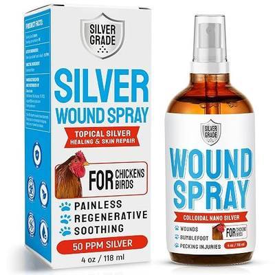 SILVER GRADE Wound Spray for Chicken – Birds & Chicken Antibiotics Alternative to Help with Pecking Sores, Bumblefoot, Cuts – Poultry Spray with Silver – GMOs Free – 4-Oz Bottle
