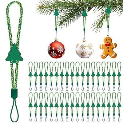 36 Pack Christmas Ornament Hooks, Adjustable No Slip Strings, Green-Gold | Cat Child Proof Ornament Hangers, Hanging Christmas Tree Decorations, Strong Accessories, Small and Large Ornaments
