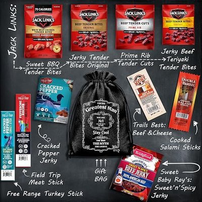 Beef Jerky Gift Baskets For Men - Meat And Cheese Gift Baskets, Birthday Gifts For Men Who Have Everything With Beef Jerky Variety Pack - Gifts For Dads & Fathers Day