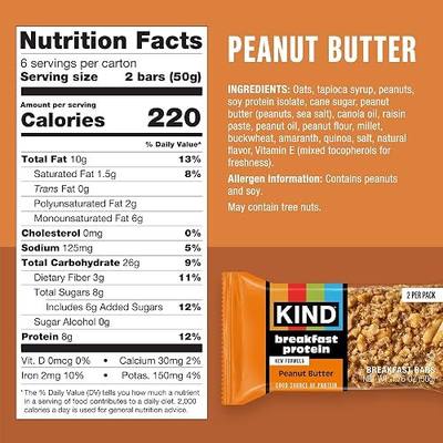 KIND Breakfast Protein Bars, Peanut Butter, Gluten Free, Low Sodium, Healthy Snacks, 8g Protein, 6 Count (6 Packs of 2 Bars) | Perfect for busy mornings: a gluten-free healthy snack with whole grain oats for on-the-go energy. Includes 6, 2-bar packs.