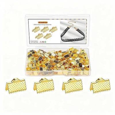 300Pcs Ribbon Crimp Clamp Ends, 8mm Pinch Crimp Ends Bracelet Bookmark Cord Ends Clasp for DIY Leather Necklace Jewelry Making Gold
