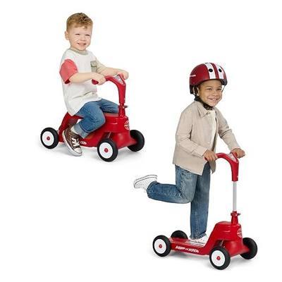 Radio Flyer Scoot 2 Scooter, Blue/Red/Pink, for Kids Ages 1-4, Ride On Toy or 4-Wheel Kids Scooter, Durable Wheels and Frame, Converts Easily with Flip Deck, Toddler Ride On Toys (Amazon Exclusive)