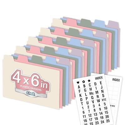 Chell 4"x6" Plastic Index Card Dividers, Pastel Colors, 25 Pack | Heavyweight, A-Z, Made of Polypropylene, Alphabetical Stickers, Blank Stickers