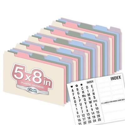 Chell 5"x8" Plastic Index Card Dividers, Pastel Colors, 25 Pack | Heavyweight, A-Z, Made of Polypropylene, Alphabetical Stickers, Blank Stickers