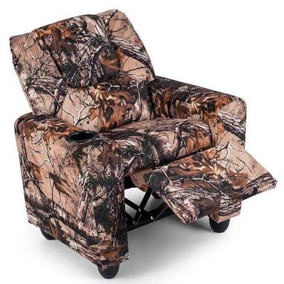 GLACER Kids Recliner with Cup Holder, Velvet Toddler Lounge Chair | Camo Recliner w/Adjustable Backrest & Footrest, Spring Seat Cushion, Push Back Child Recliner for Ages 3+, Supports 150 lbs