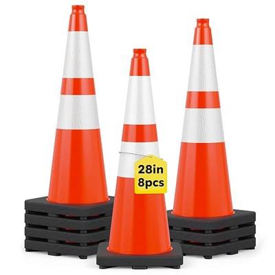 HiGiant 8 Pack 28" Traffic Cones with Weighted Base, Orange | Reflective Strip Aids Visibility; Stackable Storage; PVC Resists Pressure and Breakage; For Parking, Roads and Training.