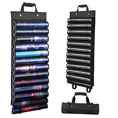 Playmat Holder, Fits 12+1 Card Game Playmats with Transparent Plastic Slots | Playmat Tube Storage Bag for MTG, Portable Organizer Rack for TCG/RPG Mat (Black)