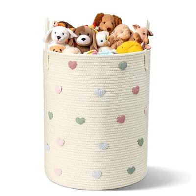 LemonRoad Laundry Hamper Large Cotton Rope Storage Basket for Blankets Toys Clothes, Woven Decorative Storage Bucket for Nursery Bathroom Bedroom Organizer, 60 L(Macaron Heart)