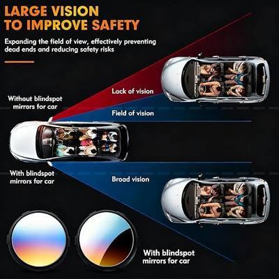 Blind Spot Mirrors 2 Pack, HD Glass Convex Blindspot Mirror with Vacuum Suction Cup, Side Mirror Blindspot with Wide Angle Adjustable for Cars, SUVs, Trucks, and Motorcycles