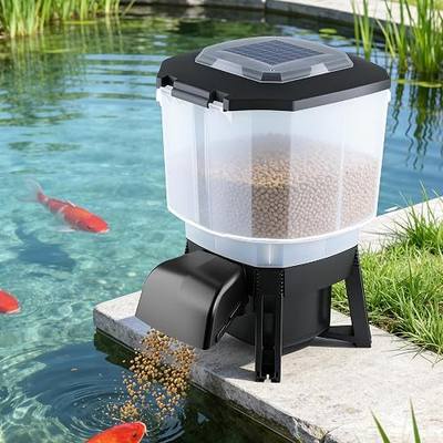 Solar Automatic Fish Feeder for Pond, Big Tank Auto Outdoor Koi Fish Feeder | Large Capacity 23L, Programmable Auto Timer, Battery & AC Electric Power