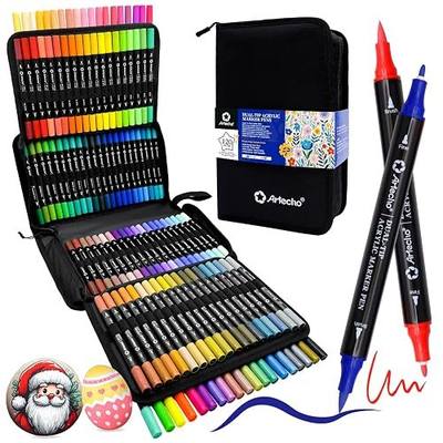 Artecho Acrylic Paint Markers 120 Colors with Bag, Acrylic Paint Pens with Brush Tip and Fine Tip for Stone, Rock Painting, Paper, Pumpkin, Wood, Egg, Canvas, Ceramic, Fabric, leather, Glass