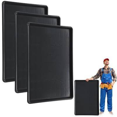3 Pack Extra Large Oil Drip Pan for Under Car, 35.4 x 24 x 1.6 in Oil Catch Pan, Black Plastic Replacement Tray for Garage Automotive Driveway Washing Machine