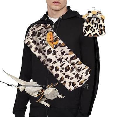 Bearded Dragon Lizard Leash Harness 3-Piece Set,Reptile Small Pet Backpack,3 Size Pack Adjustable Bearded Dragon Harness and Soft Comfortable Lizard Vest -Leopard Pattern