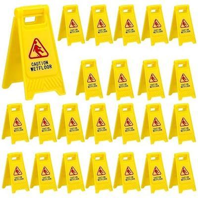 Relaxweex 24 Pcs Mini Wet Floor Sign Tiny Caution Sign Yellow Warning Traffic Kit Plastic Street No Parking Kit Safety Education Toy (Caution Wet Floor)