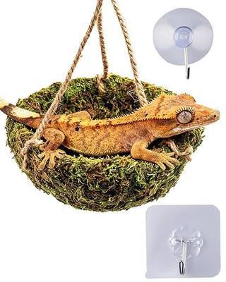 Handmade Crested Gecko Tank Decor – Hanging Shelter for Bearded Dragon Accessories, Reptile Hammock, Hermit Crab, Snake and Other Small Reptiles