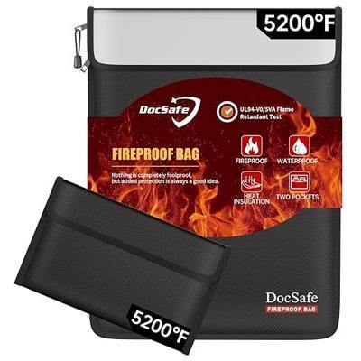 DocSafe Fireproof Document Bag (5200℉) with Fireproof Organizer Travel Case,Heat Insulated Fire&Water Resistant 8 Layers Safe Money Bag Storage for Important Documents,Cash,Power Bank,Valuables,Black