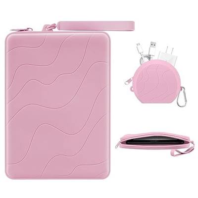 MoKo 6-7 Inch Silicone Clutch Sleeve for Kindles & E-Readers, Multi-Purpose Bag with Accessory Pouch Fits 7" Paperwhite/Colorsoft & 6.8" Paperwhite, 6" Kindles, Kobos, Nook, Pink