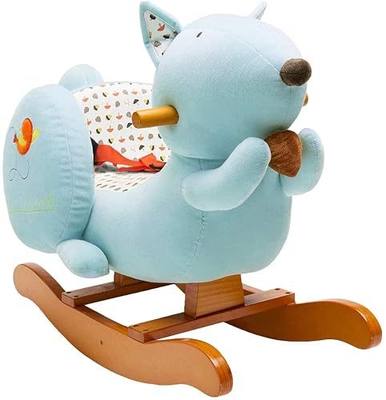 labebe Baby Rocking Horse, Blue Squirrel Rocking Horse for Toddler 1-3 Age Boy&Girl, Plush Rocking Squirrel with Seatbelt for 6 Months Babies, Children Ride-on Toy Wooden Animal Rocker