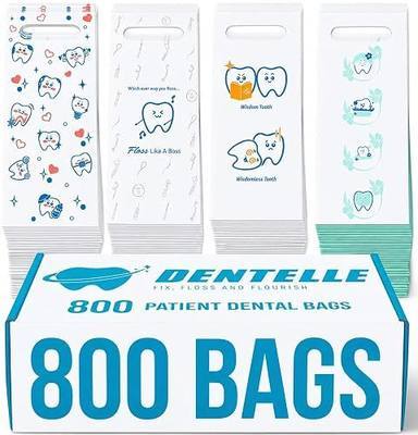 800 Pack Patient Dental Bags in Four Designs, Kit-Ready Dental Bags for Clinics, Organized Dental Take Home Bags for Everyday Handoffs, High Count Dental Patient Bags Dentelle