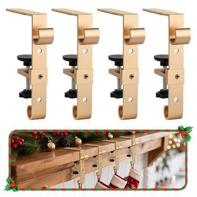 Stocking Hangers for Mantel,4 Pcs 2 in 1 Adjustable Fireplace Christmas Stocking Holder,No-Drill, Easy to Install Garland Hanger for Christmas Decorations,Fits 0.1”-3.5”Mantles (Gold, 4)