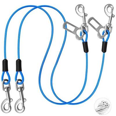 Dog Car Safety Harness, Seatbelt Leash | 16 Inch/40 cm with Double Clips, No Chew Design, 2 Pack in Blue for Vehicle Dog Safety Use