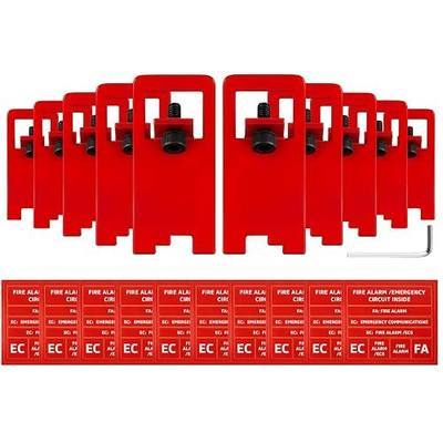 Zonon 10 Sets Fire Alarm Locks Circuit Breaker Lockout Kit with Label Stickers FA Emergency Communications, 8-32 Hex Key for Fire Safety, Red