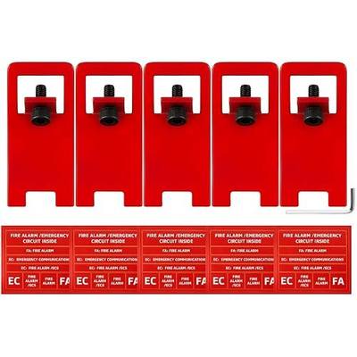 Zonon 5 Sets Fire Alarm Locks Circuit Breaker Lockout Kit with Label Stickers FA Emergency Communications, 8-32 Hex Key for Fire Safety, Red