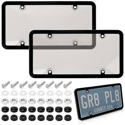 2 Pack License Plate Protector, Plate Cover for Car Plastics Front/Rear License Plate Covers (A,with Border)