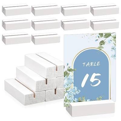 15 Pieces Wood Table Number Stands Wood Place Card Holders | Picture Holder Acrylic Sign Holders for Ceremony Birthday Party Home Decoration (White)