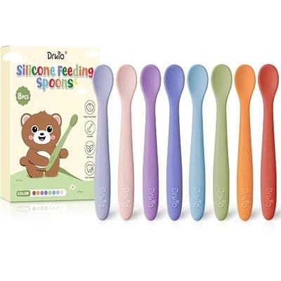 DRKIO 8-Piece Silicone Baby Spoons - Infant Spoons First Stage Self Feeding Baby Led Weaning Supplies Toddler Training Utensils Soft Chewable-Tip Bendable BPA-Free Dishwasher Safe Boil-proof