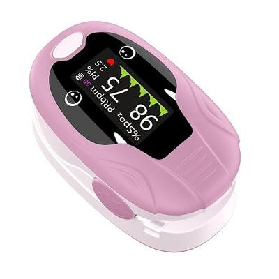 Fingertip Pulse Oximeter for Small Finger, Blood Oxygen Saturation Monitor SpO2 & Pulse Rate, Fast Reading with Memory Function, Adjustable Brightness, Batteries Included, Pink