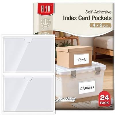 H4D 24 Pack labels for Storage Bins, 4" x 6" Plastic Clear Adhesive Pockets | Bin Labels for Storage Bins, Tote Label Pockets, Storage Container Labels, Index Card Holder, Library Card, Shelves