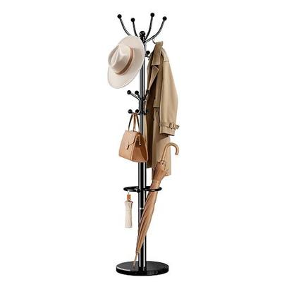 Pipishell Metal Heavy Duty Coat Rack with Sturdy Marble Base, Coat Tree with 16 Hooks & Detachable Umbrella Holder,Coat Rack Freestanding for Entryway, Corner, Bedroom and Home Office, Black