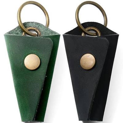 2-Pack Handmade Crazy Horse Leather Wrap Keychain with Snap Closure, Key Ring Cover and Silencer Sleeve - Men's Key Organizer