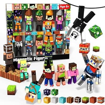 Annexfun 20 Pcs Magnetic Action Figures Playset, Magnetic Building Block Toys with Magnetic Cubes, 360° Rotating Arms and Legs, Creative Play Set for Kids 6+, Birthday Gifts for Boys Girls