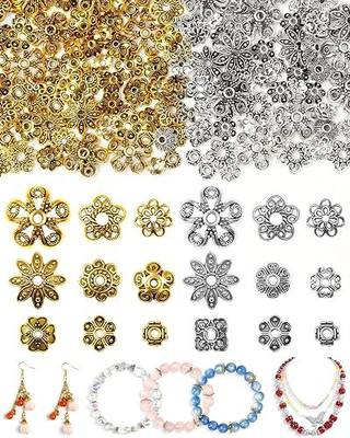 FIVEIZERO 240 Pcs Bead Caps for Jewelry Making, 18 Styles Silver & Gold Flower Bead Caps, Multi-Petal 6mm–16mm for Earrings, Bracelets & Necklaces