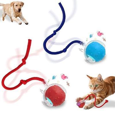Interactive Cat Toys Smart Ball for Cats & Dogs! Now with 2 Rapid Tails. Features: 360°Auto-Rolling, Motion Activation& Bird Sounds. Perfect for Indoor Pet Exercise & Fun. (Red&Blue)