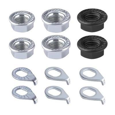 Bike Wheel Axle Nut and Bicycle Hub Safety Washer Kit, Flanged Nuts Parts Accessories for Mountain Bike Wheel Axle