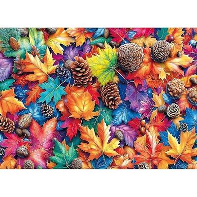 Fall Foliage Jigsaw Puzzle 1000 Pieces for Adults Vibrant Autumn Leaves & Pine Cones Colorful Nature Pattern Adult Puzzle Fun Family Game Night Seasonal Home Decor(27.6"x19.7")