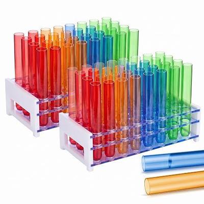 FoldTier 80 Pcs Neon Plastic Test Tube Shots for Liquor with Rack, 16 x 125 mm (12 ml)) Assorted Colors Shot Tubes for Drinks Candy Cocktail Storage Container for Birthday Bar Wedding Halloween Party