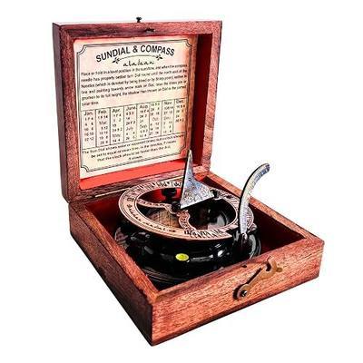ALADEAN Brass & Copper Sundial Compass 3" SunClock - Handmade Rustic Sundial Vintage Bronze Copper Anniversary Inspirational Gifts