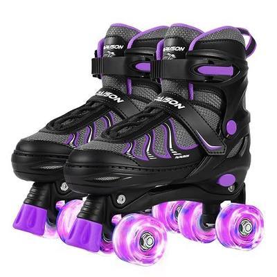 PAPAISON Roller Skates for Girls Ages 8-12, Adjustable Size Youth Women Quad Skates with Light up Wheels Indoor Outdoor
