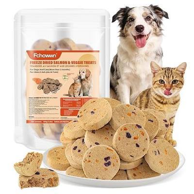100g/3.52oz Dehydrated Salmon&Veggie Treats for Cats and Dogs,Includes Pumpkin,Purple Potato and Carrot,All Natural and Delicious Snack Bites for Pets,Perfect for Training and Rewarding