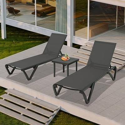 Domi Pool Lounge Chairs, Aluminum Patio Chaise Lounge with Side Table, 5 Position Adjustable Backrest and Wheels, All Weather Outdoor Lounge Chairs for Beach, Yard, Balcony, Poolside, Dark Grey
