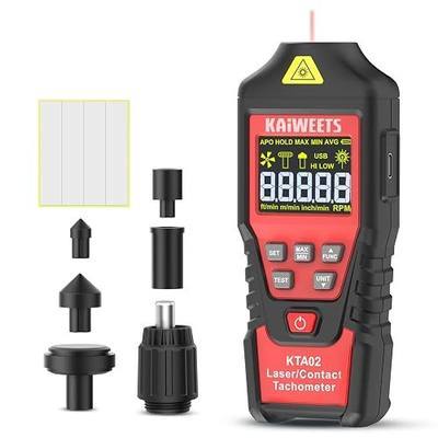 KAIWEETS 2-in-1 Laser & Contact Tachometer with Rechargeable Battery, Photo Sensor 10-99999RPM and Contact 1-19999RPM High Accuracy RPM Meter with Backlight Hold/MAX/MIN/AVG, HI/Low Alarm Function