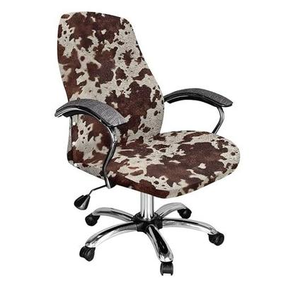 Vintage Cow Print Brown Anti-Dust Office Chair Covers Stretch Breathable Easy to Remove Boss Chair Slipcovers Dustproof Stain Resistant Cozy Desk Chair Cover, L